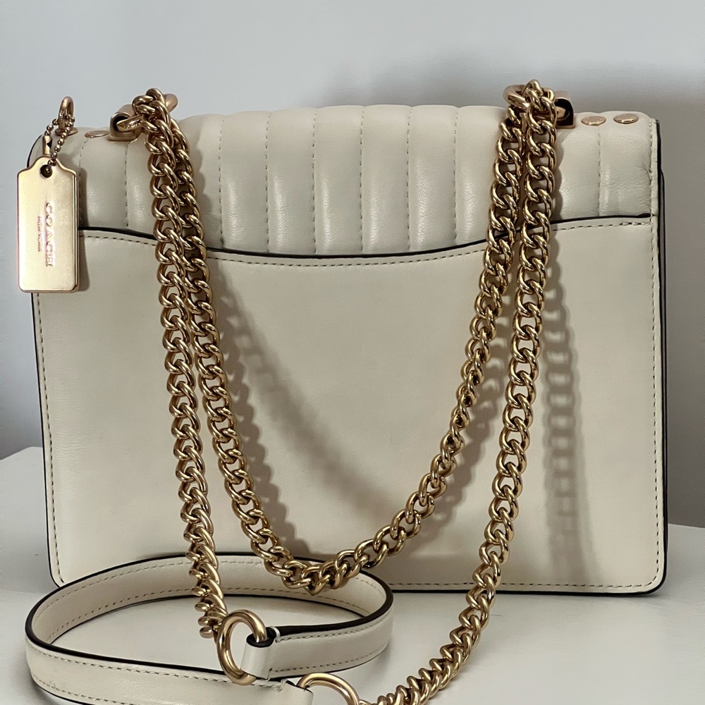 Coach Quilted Leather Shoulder Bag in Chalk White with Gold Chain - Picture 12 of 12